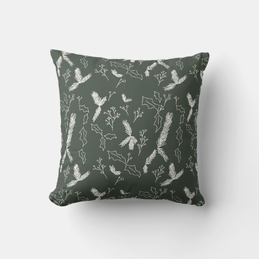 クリスマスボタニカルパインベリーグリーン クッション (正面)