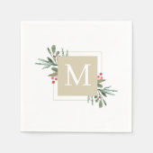 クリスマスボタニカルファミリーイニシャルホリデーパーティー スタンダードカクテルナプキン (正面)