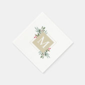 クリスマスボタニカルファミリーイニシャルホリデーパーティー スタンダードカクテルナプキン (角)