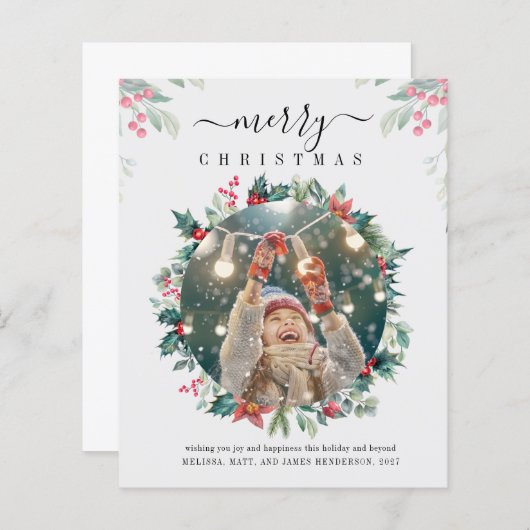 クリスマスボタニカルフォトホリデーズグリーティングカード (正面/裏面)