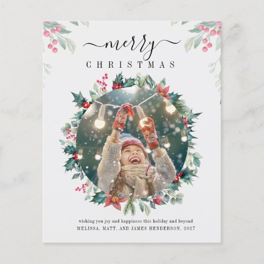 クリスマスボタニカルフォトホリデーズグリーティングカード (正面)