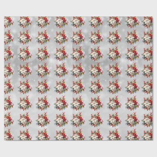 クリスマスボタニカルフローラルパターン ラッピングペーパー (フラット)