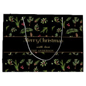 クリスマスボタニカルブラックエレガントファモダンミリ ラージペーパーバッグ (裏面)