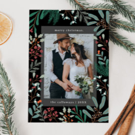 クリスマスボタニカルブラックフォトホリデーカード シーズンカード