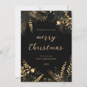 クリスマスボタニカルブラックモダン金ゴールド シーズンカード (正面)