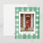 クリスマスボタニカルプレイドファミリーフォトホリデー シーズンカード (正面/裏面)