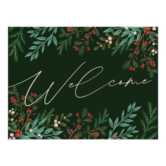 クリスマスボタニカルホリデーウェルカムグリーンフレーム ポスター (正面)