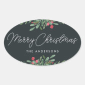 クリスマスボタニカルホリデーギフト 楕円形シール (正面)