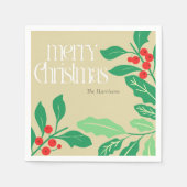 クリスマスボタニカルホリ離れーとベリー スタンダードカクテルナプキン (正面)