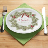 クリスマスボタニカルリースレッドホリーベリーリーフ ペーパープレート