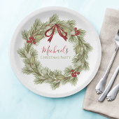 クリスマスボタニカルリースレッドホリーベリーリーフ ペーパープレート