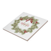 クリスマスボタニカルリースレッドホリーモノグラム タイル (側面)