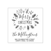 クリスマスボタニカルリース名差出人住所 ラバースタンプ (インプリント)