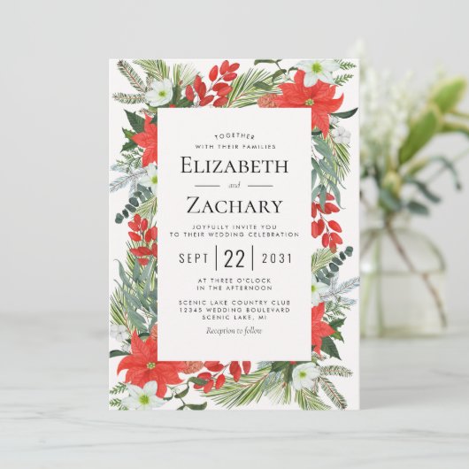 クリスマスボタニカルレッドグリーン冬の結婚式の招待 招待状 (スタンド正面)