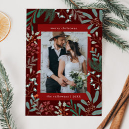 クリスマスボタニカルレッドフォトホリデーカード シーズンカード