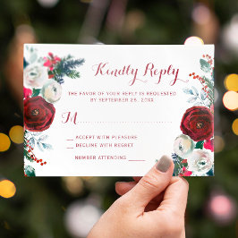 クリスマスボタニカルレッド結婚フローラ 出欠カード