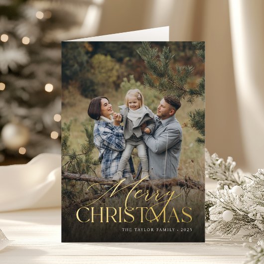 クリスマスボタニカル垂直写真折り畳み金ゴールド 箔シーズンカード