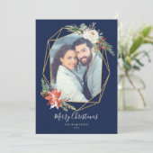 クリスマスボタニカル幾何学青い写真 シーズンカード (スタンド正面)