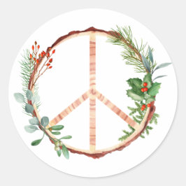 クリスマスボタニカル木製平和サイン ラウンドシール