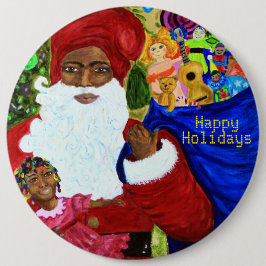 クリスマスボタン – ブラックサンタクロースの贈り物 – 衣服 缶バッジ