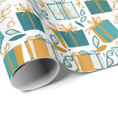 クリスマスボックスとギフト緑と黄色 ラッピングペーパー (ロールコーナー)