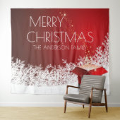 クリスマスボックスの驚きの雪の降る赤い白いバナー タペストリー (インサイチュ(横))