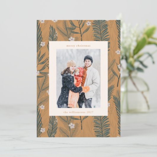 クリスマスボホタン緑2枚の縦写真 シーズンカード (スタンド正面)