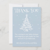 クリスマスボホブルーボーイベビーシャワーサンキューカード 招待状 (正面)