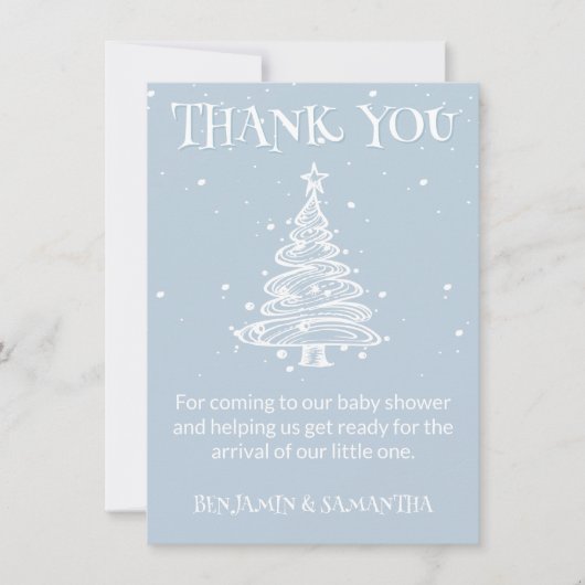 クリスマスボホブルーボーイベビーシャワーサンキューカード 招待状 (正面)