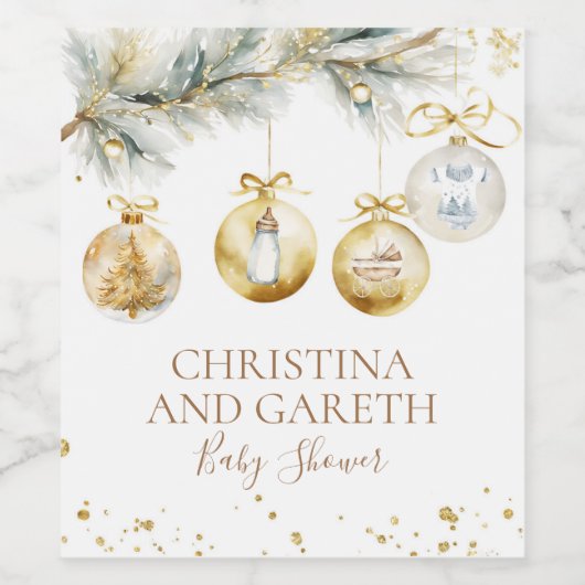 クリスマスボホメリー小さな赤ちゃんシャワー ワインラベル (シングルラベル)