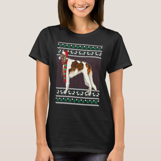 クリスマスボルゾイドッグサンタハット醜いクリスマス Tシャツ (正面)