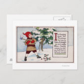 クリスマスボーイがクリスマスツリーをチョッピング シーズンポストカード (正面/裏面)