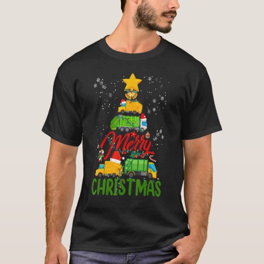 クリスマスボーイズキッズガベージトラッククリスマスツリーまたは名前 Tシャツ (正面)
