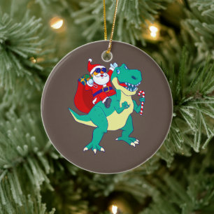 クリスマスボーイズ恐竜サンタTレックスクリスマスディノラブ セラミックオーナメント