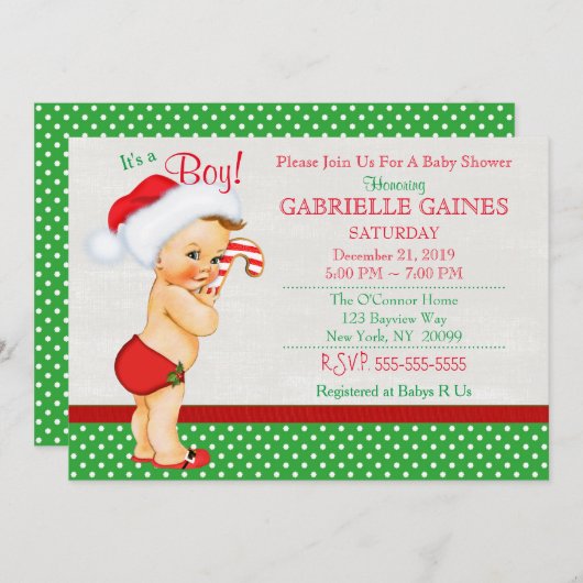 クリスマスボーイベビーシャワー招待状パーソナライズされた 招待状 (正面/裏面)