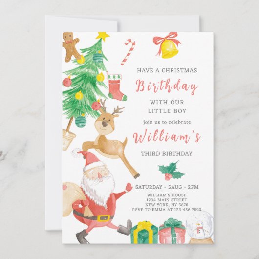 クリスマスボーイ誕生日招待状 招待状 (正面)