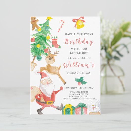 クリスマスボーイ誕生日招待状 招待状 (スタンド正面)