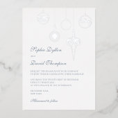 クリスマスボーオーナメントアイスブルー結婚ズシルバー 箔招待状 (正面)