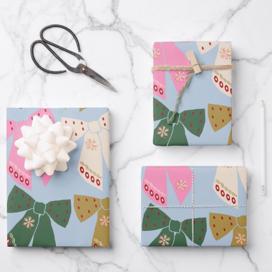 クリスマスボーズコケットブルー ラッピングペーパーシート (正面)