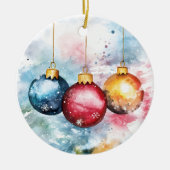 クリスマスボードブルの水彩三色 セラミックオーナメント (正面)