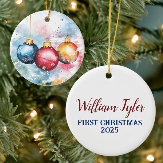 クリスマスボードブルの水彩三色 セラミックオーナメント