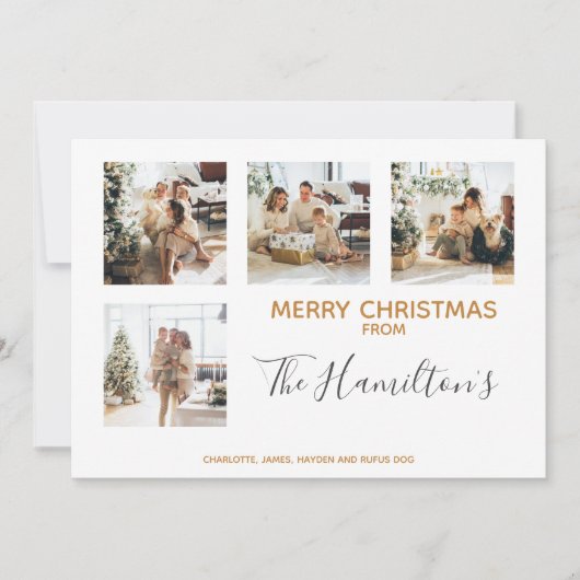 クリスマスボーパターン(の模様が)あるブル4枚の写真パーソナライズされた シーズンカード (正面)