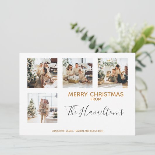 クリスマスボーパターン(の模様が)あるブル4枚の写真パーソナライズされた シーズンカード (スタンド正面)