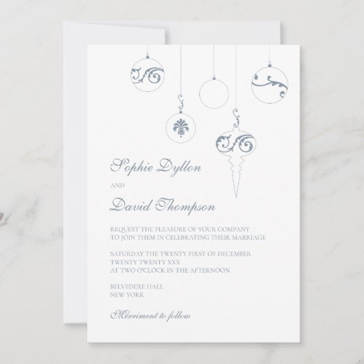 クリスマスボーブルオーナメントアイスブルー結婚ズ 招待状 (正面)