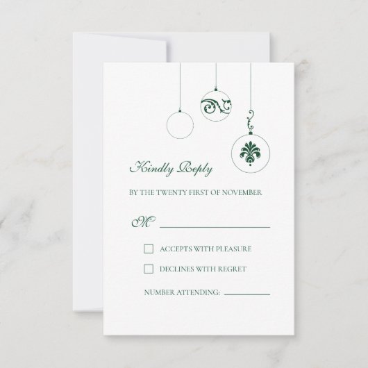 クリスマスボーブルオーナメントウィンターグリーン結婚ズ 出欠カード (正面)
