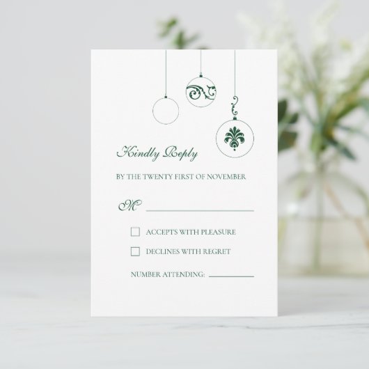 クリスマスボーブルオーナメントウィンターグリーン結婚ズ 出欠カード (スタンド正面)