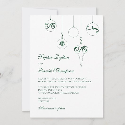 クリスマスボーブルオーナメントウィンターグリーン結婚ズ 招待状 (正面)
