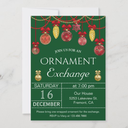 クリスマスボーブルオーナメント交換パーティー招待状 招待状 (正面)