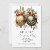 クリスマスボーブルズレッドグリーン金ゴールドホリデー 招待状 (正面)