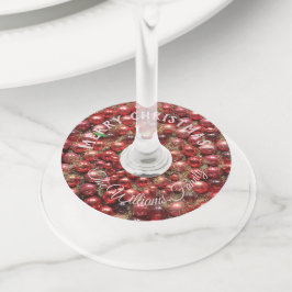 クリスマスボーブルピンクレッド追加の名前と文字 ワイングラスタグ